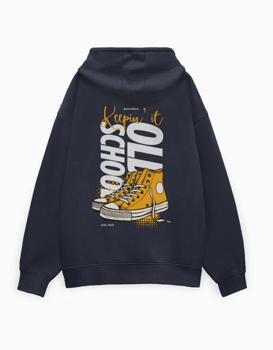 Old School Men Hoodie Oversized Edition (Black / Navy) - Ascendury